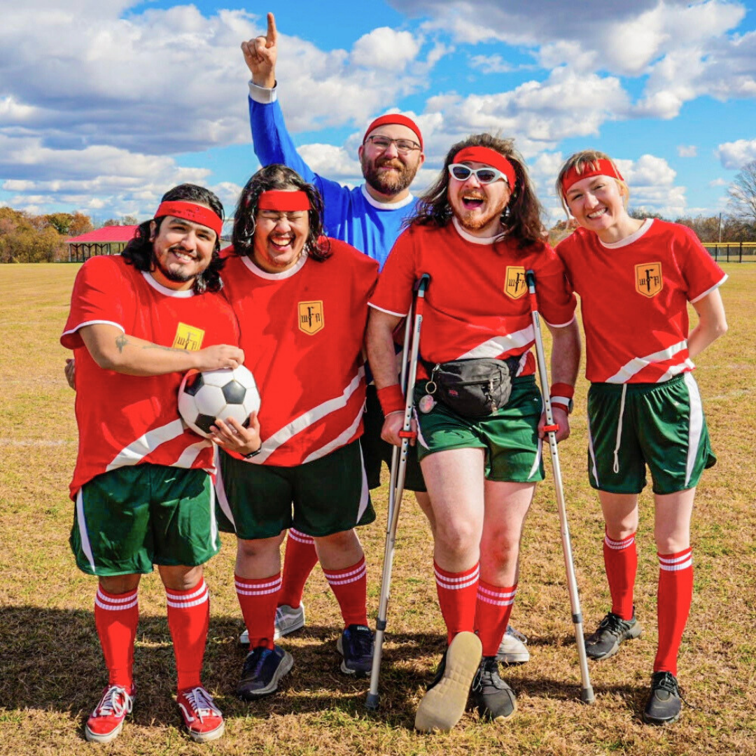 The Band We're From Antarctica is dressed as a soccer team.